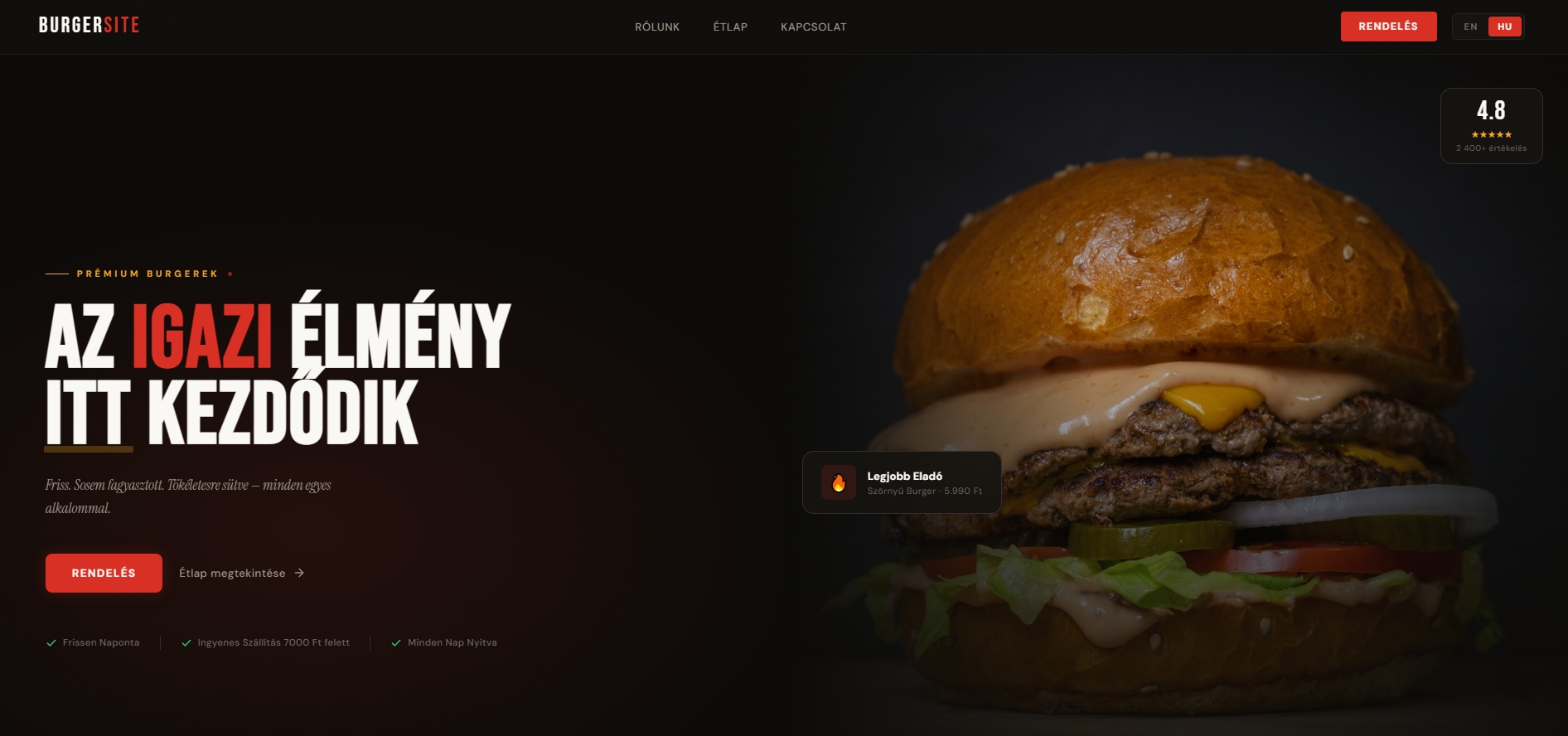 BurgerSite weboldal screenshot